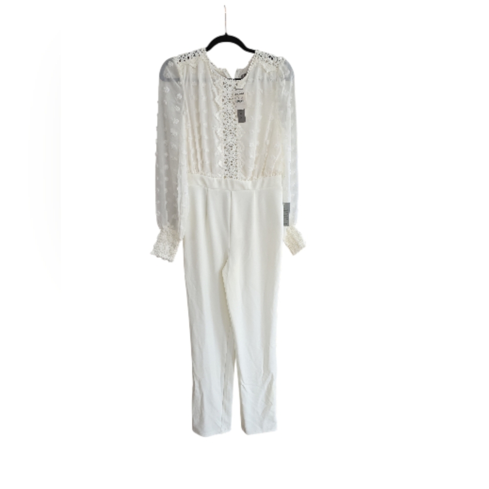 Love By Design White Lace-Trim Jumpsuit